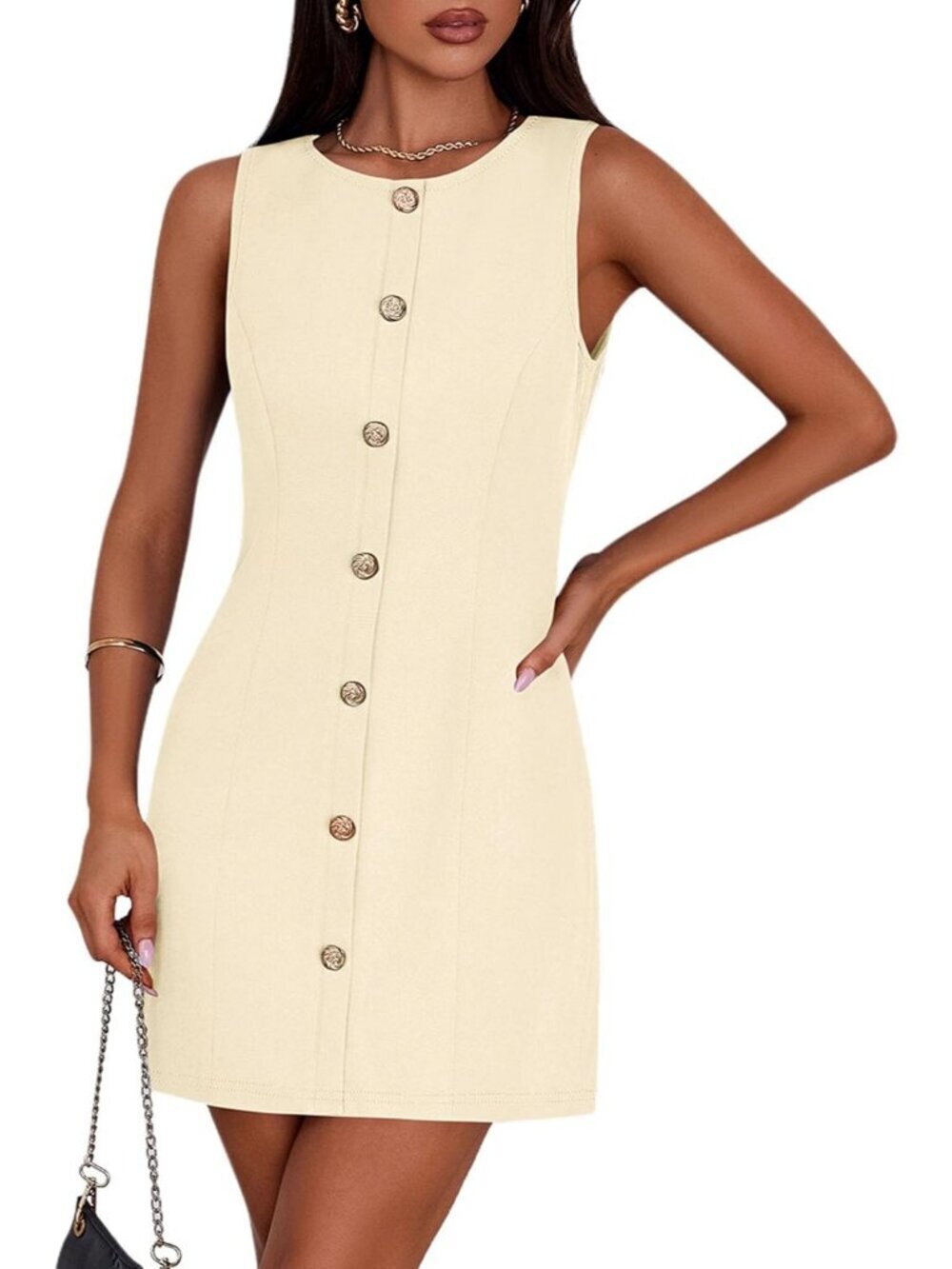 Pretty Garden Women's Apricot Formal Sleeveless Button Down Elegant Mini Dress